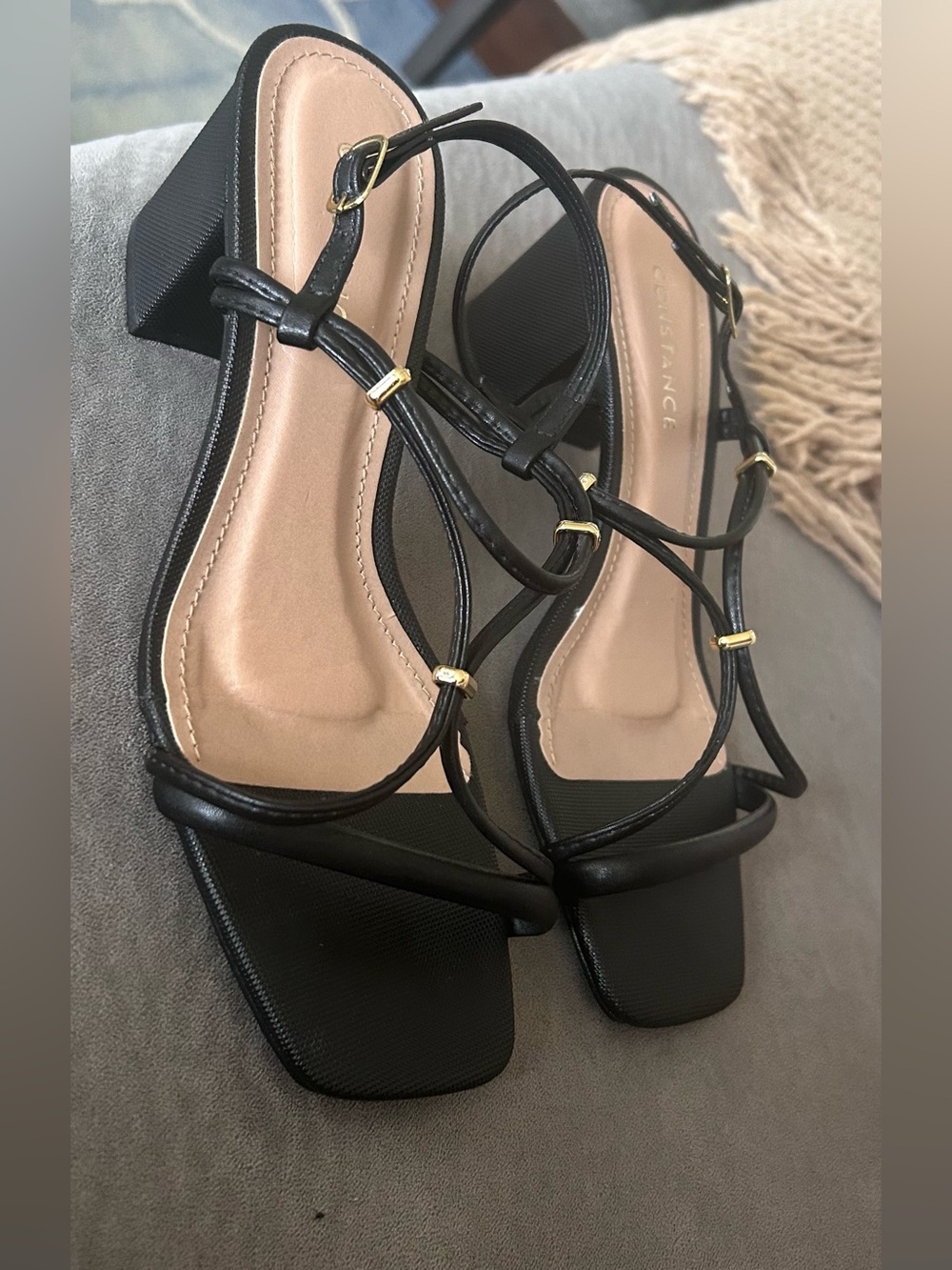 Stance Black Strappy Platform Sandals with Gold Accents